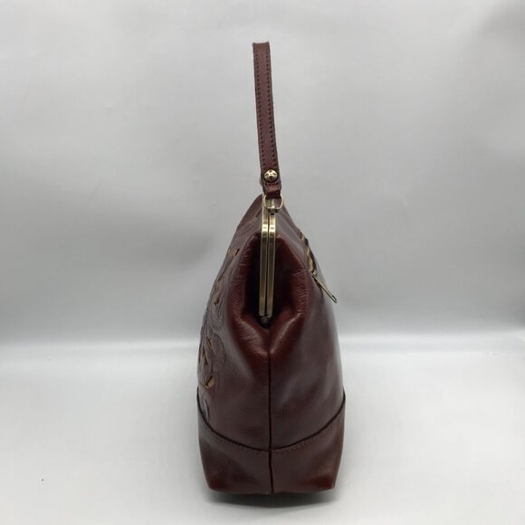 Patricia Nash Brown Leather Elsworh Floral Kiss Lock Shoulder Bag - Picture 3 of 10